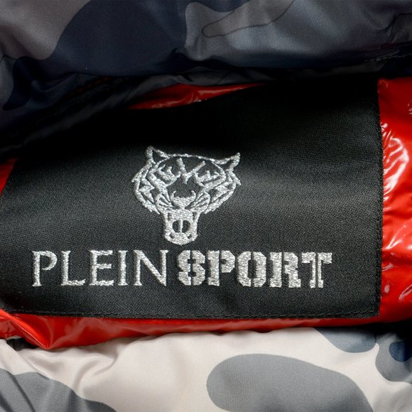 Plein Sport Men's Red Logo Print Zip Up Hooded Parka Jacket - Picture 8 of 10